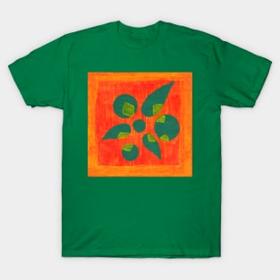 Abstract Flower - Green and Orange T-Shirt